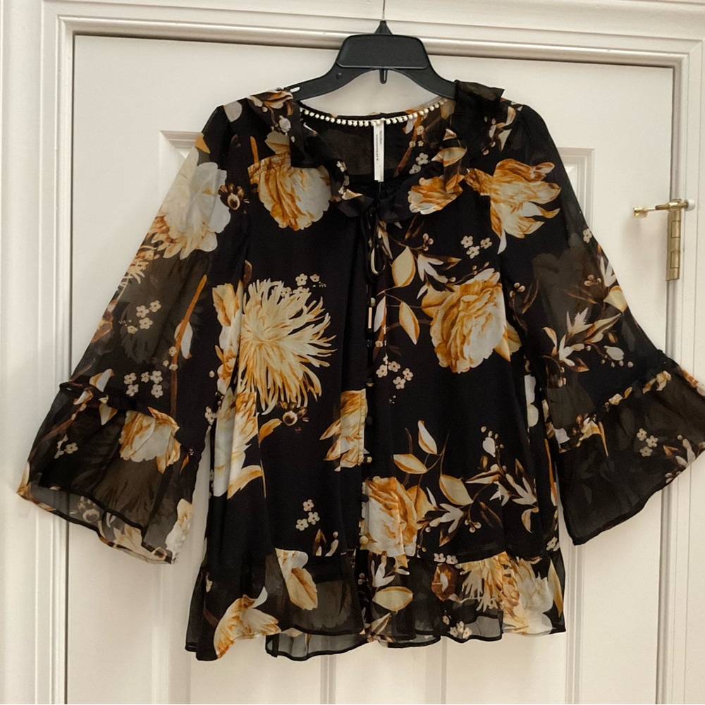 Anthropologie Black Floral Blouse